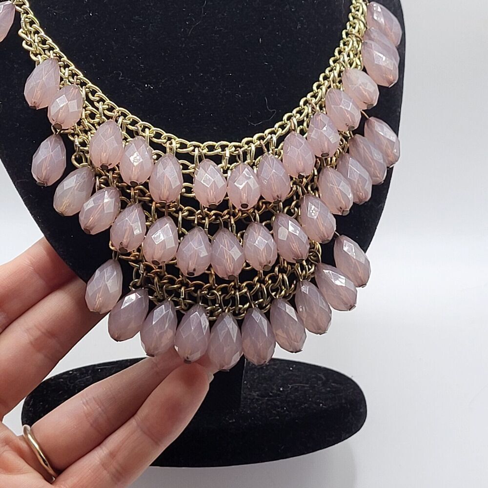 Vintage Statement Bib Lavender Chain with Charm Bauble Necklace 19 in